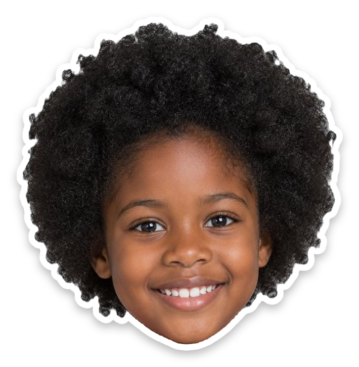 After: Natural curls face sticker with a white border