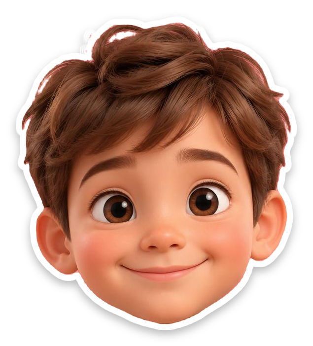 After: 3D character face sticker with a white border