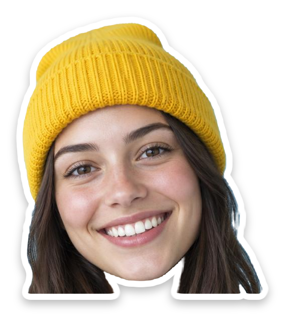 After: Hair & beanie face sticker with a white border