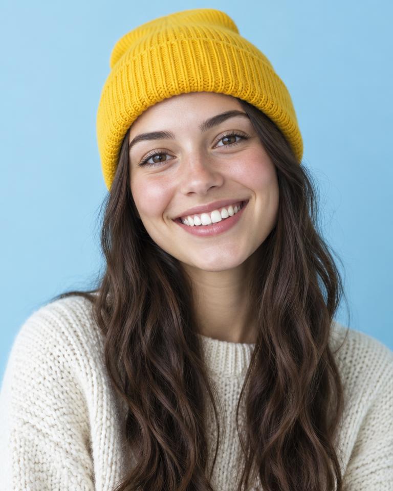 Sample portrait — Hair & beanie
